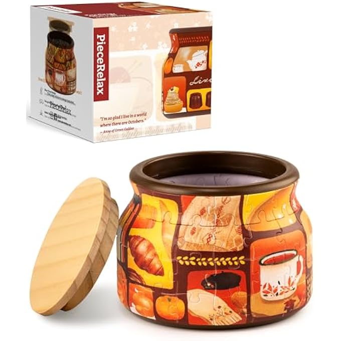 3D PUZZLE JAR 64 PLASTIC PIECES FOR ADULTS - LIVE COZY - WOODEN LID CONTAINER FOR KITCHEN DINING STUDY LIVING ROOM NO GLUE REQUIED SMALL [BC1021] - Image 1